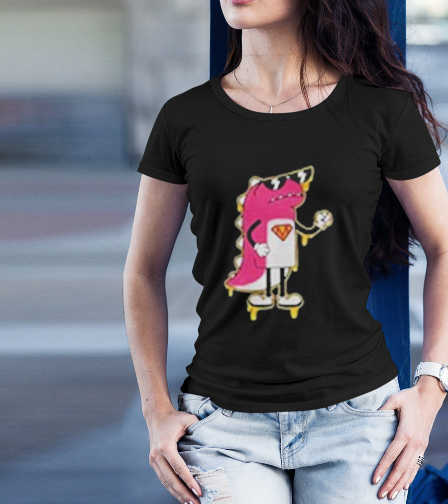 Mikina Mattem Dino Cartoon Character With Sunglasses And Superhero Emblem T-Shirt