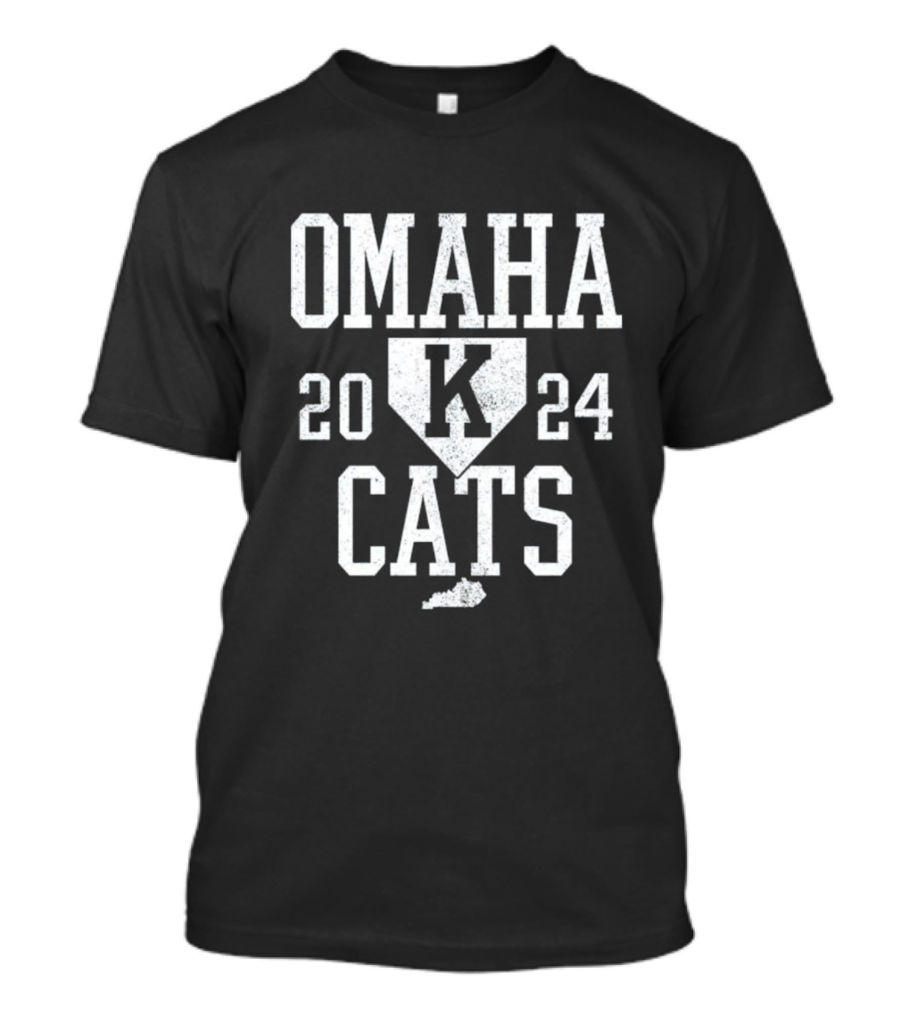 Omaha Cats 2024 Home Plate K Symbol With Nebraska Outline T-Shirt