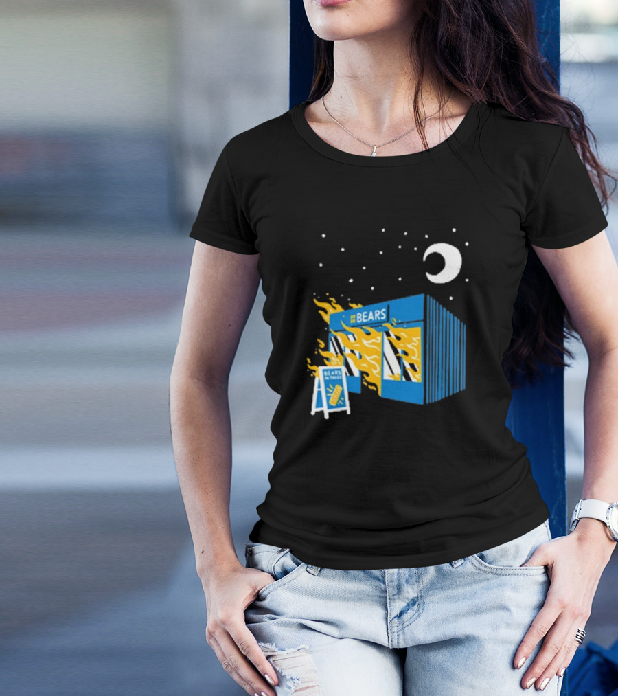 Bears Bakery On Fire Charcoal Night Scene T-Shirt