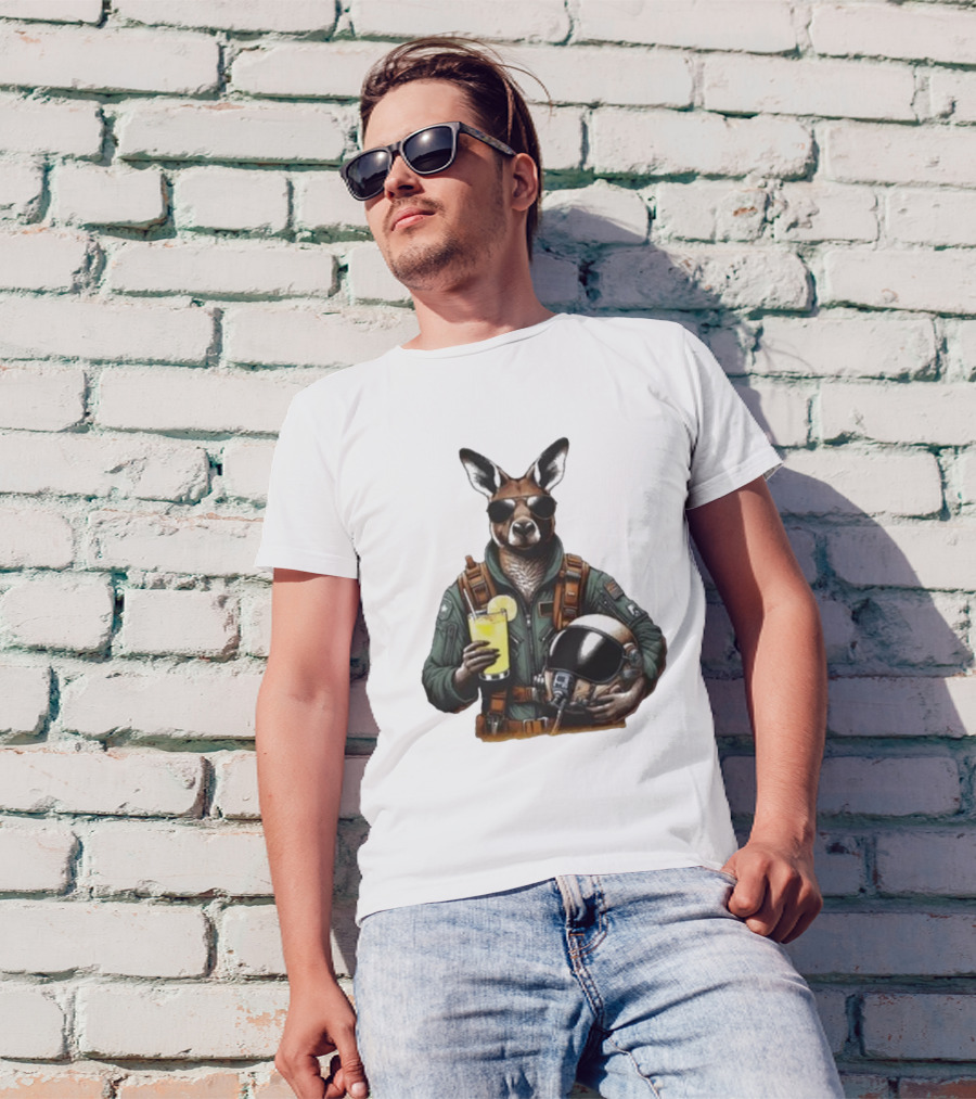 Commander Kangaroo 2024 Astronaut Aviator Pilot Kangaroo With Helmet And Lemonade T-Shirt