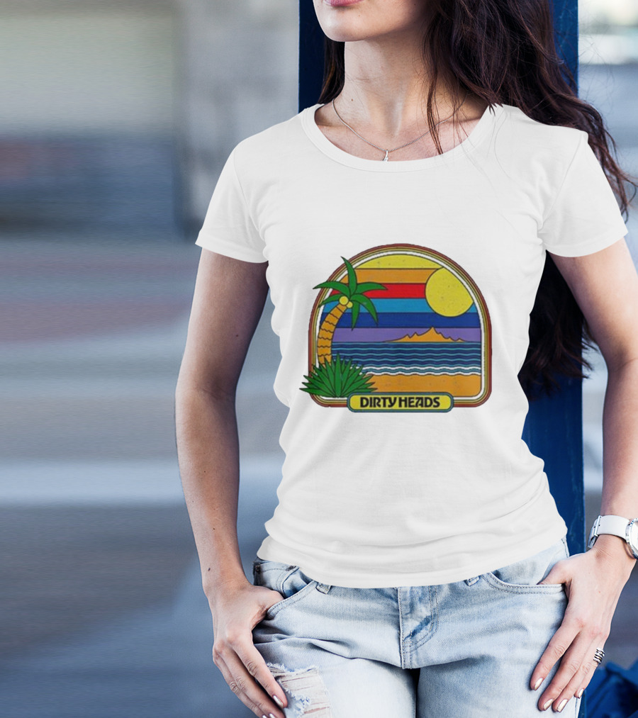 Dirty Heads Retro Beach Sunset Palms Ocean Scene T-Shirt