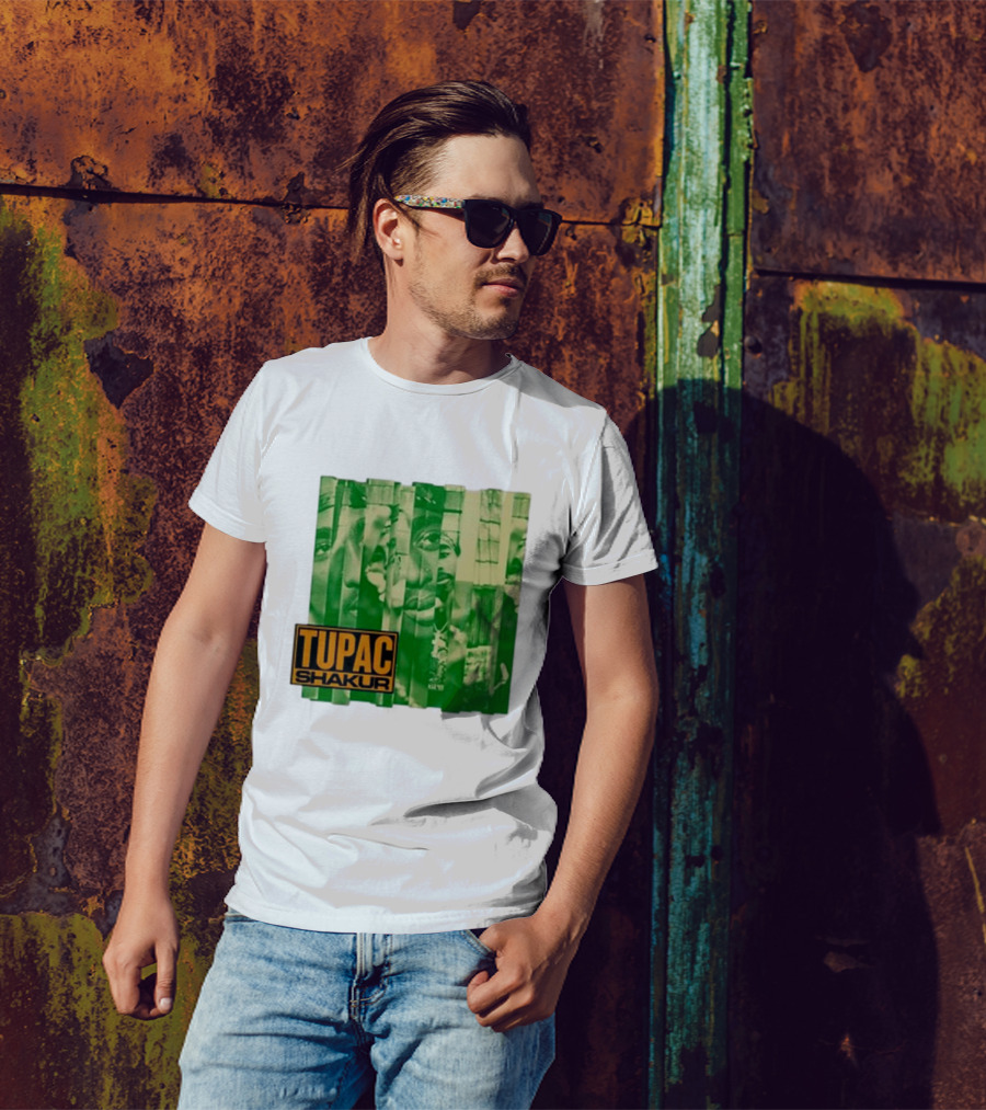 Tupac Shakur Green Photo Collage T-Shirt