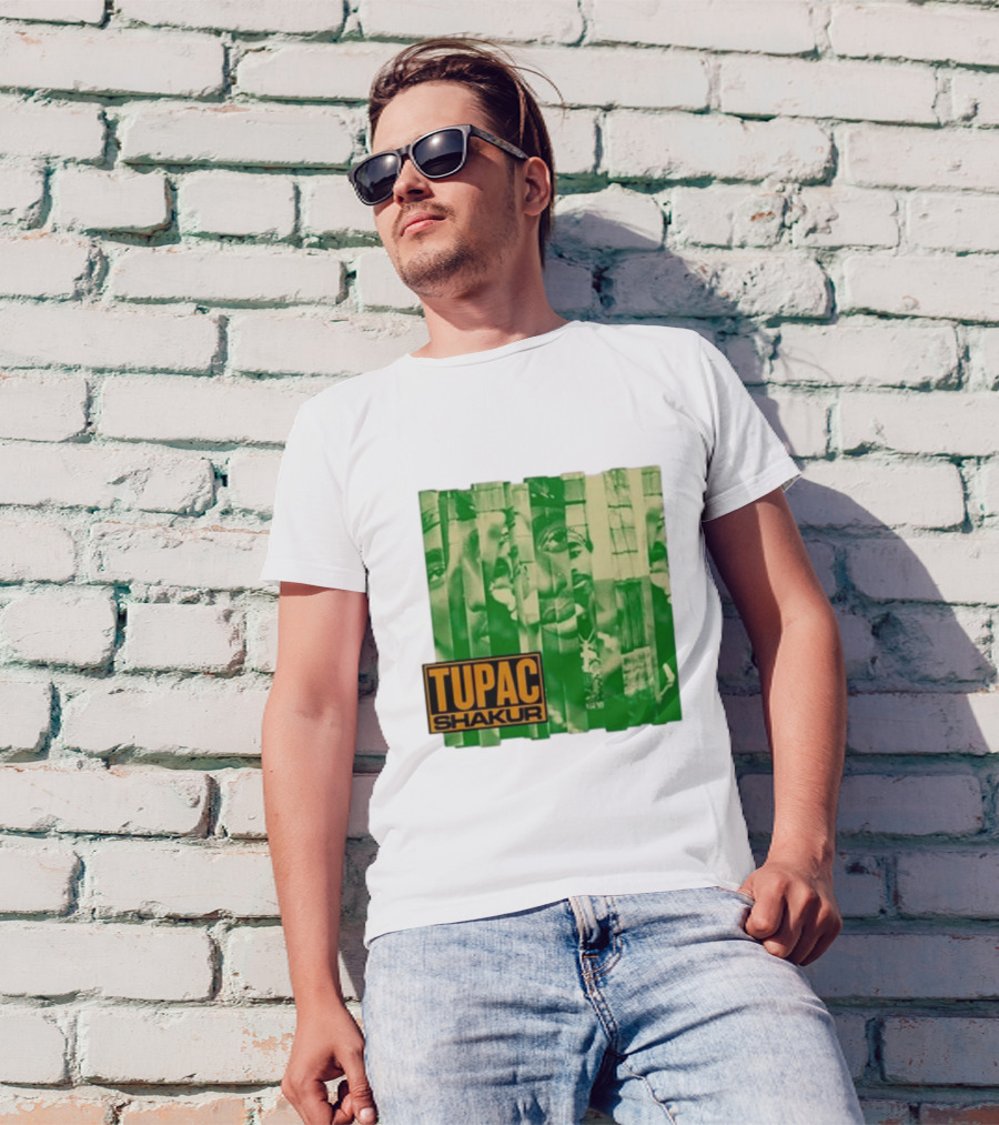 Tupac Shakur Green Photo Collage T-Shirt