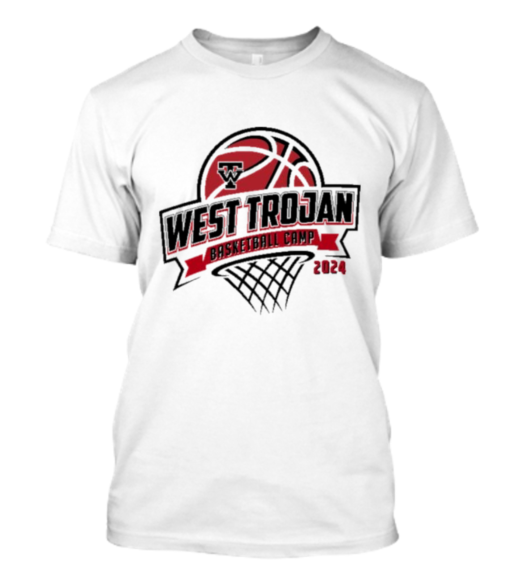 West Trojan Basketball Camp 2024 Basketball Net Logo Red And Black T-Shirt