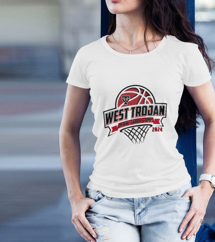 West Trojan Basketball Camp 2024 Basketball Net Logo Red And Black T-Shirt