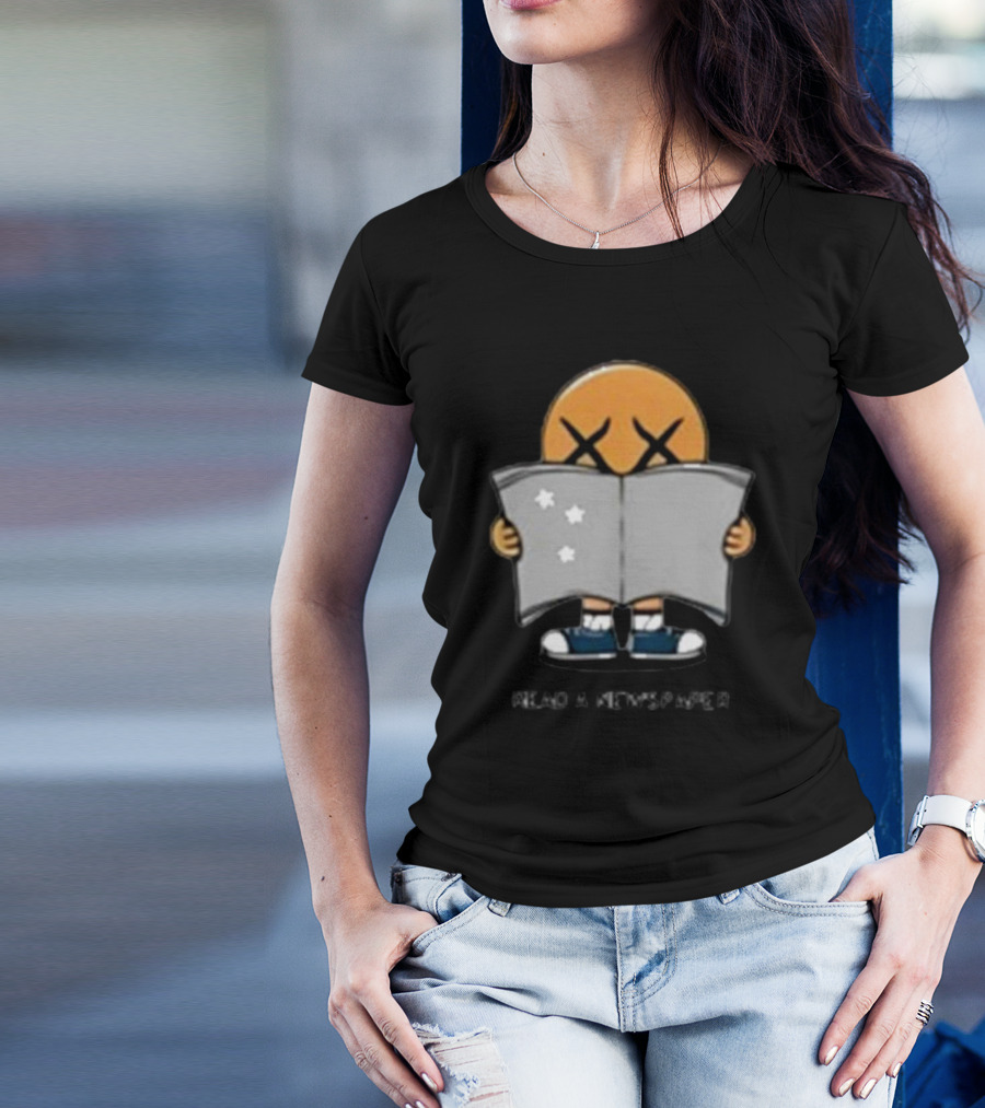 Read A Newspaper Character With Crossed Eye Symbol And Stars T-Shirt
