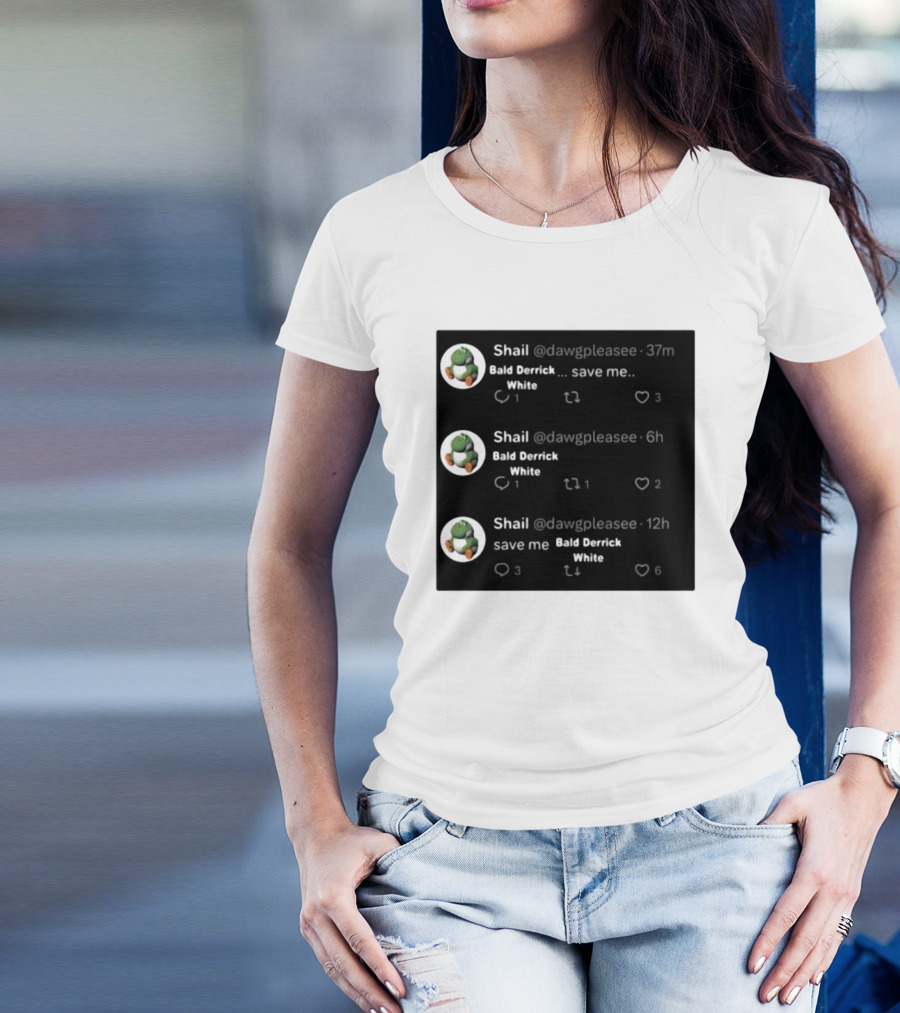Shail Dawgpleasee Bald Derrick White Save Me Tweets Pattern With Dinosaur Avatar T-Shirt