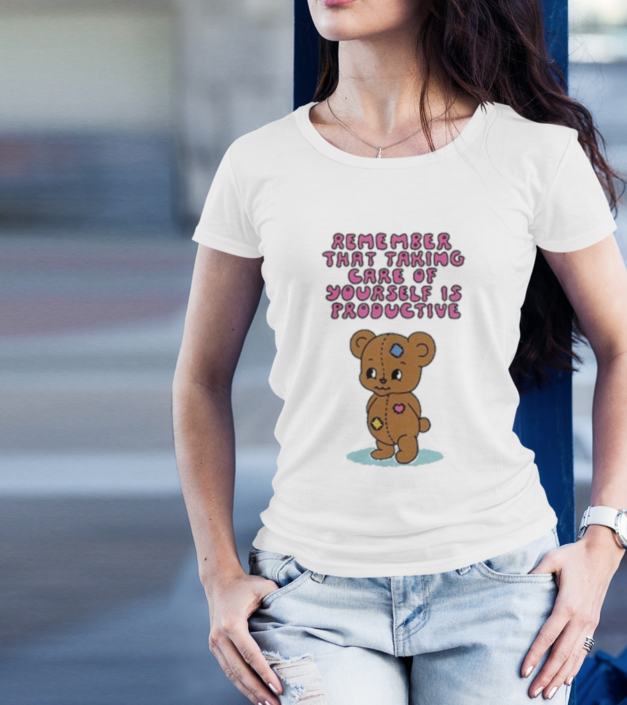 Bear Remember That Taking Care Of Yourself Is Productive Cute Patchwork T-Shirt