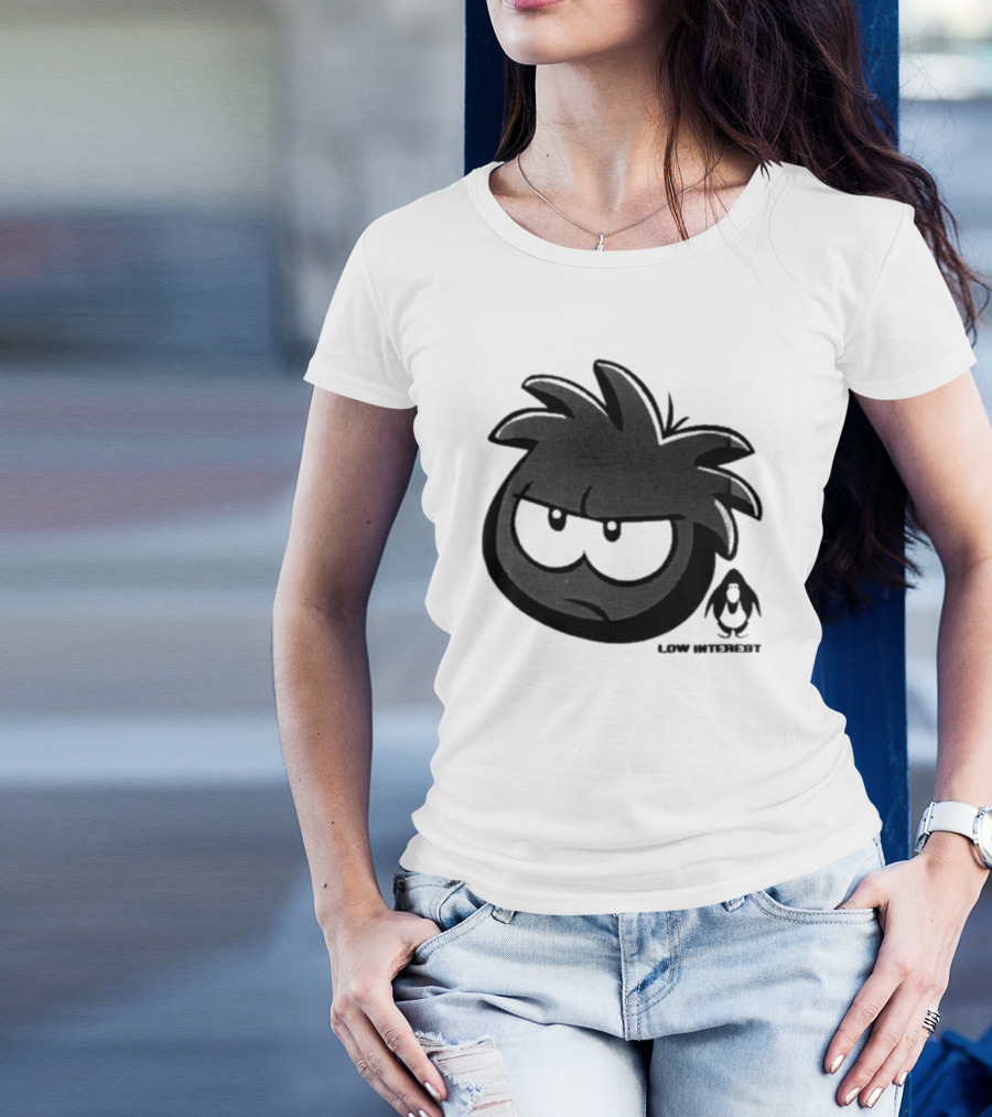 Low Interest Puffle Grumpy Face With Penguin T-Shirt