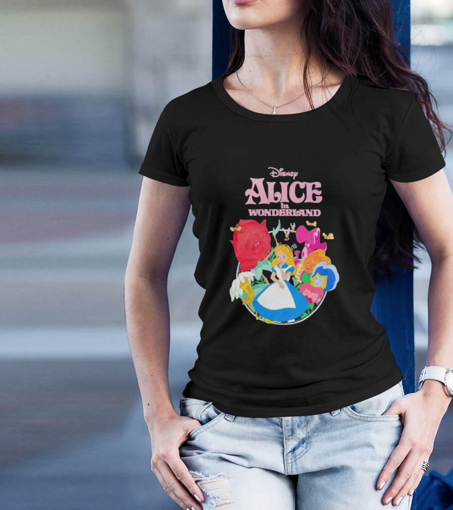Disney Alice In Wonderland Flowers And Characters Classic T-Shirt