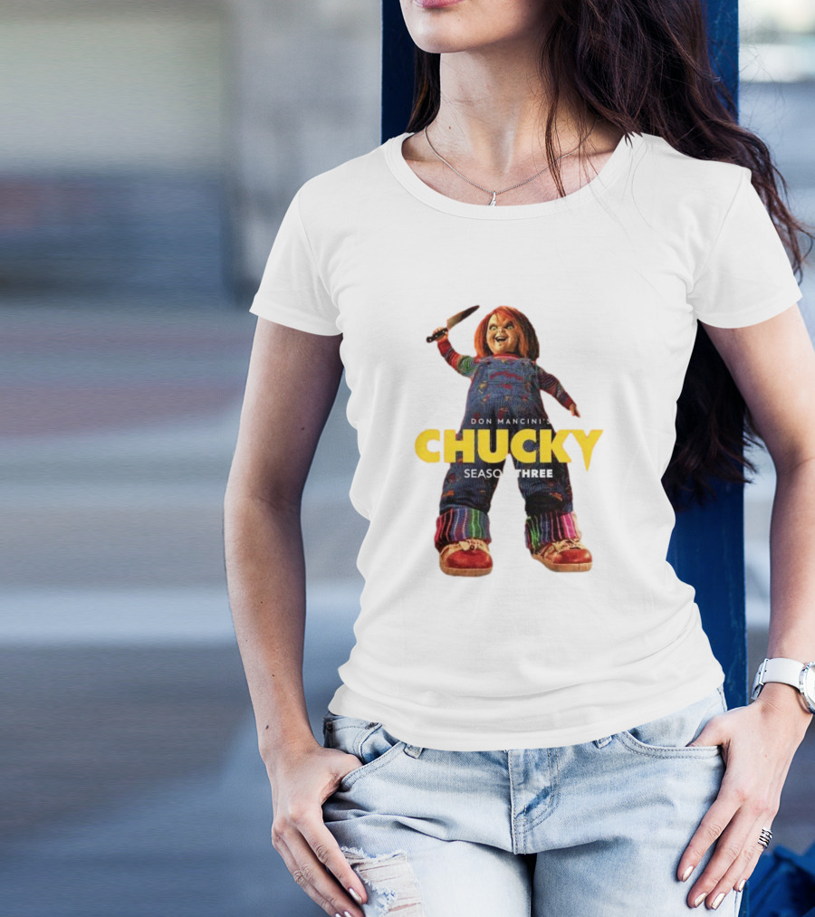 Don Mancini’s Chucky Season Three Horror Character With Knife T-Shirt