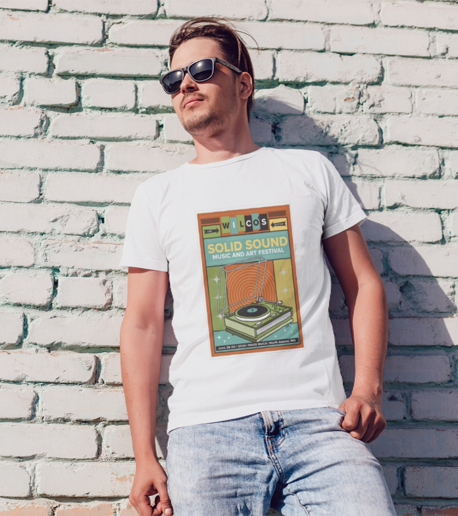 WILCO'S Solid Sound Music And Art Festival June 28-30 2024 Mass MoCA North Adams MA Retro Vinyl Turntable T-Shirt