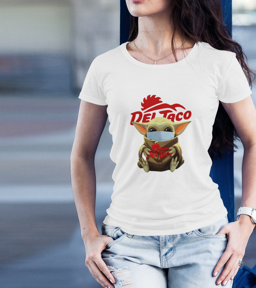 Baby Yoda Wearing Face Mask Holding Del Taco T-Shirt