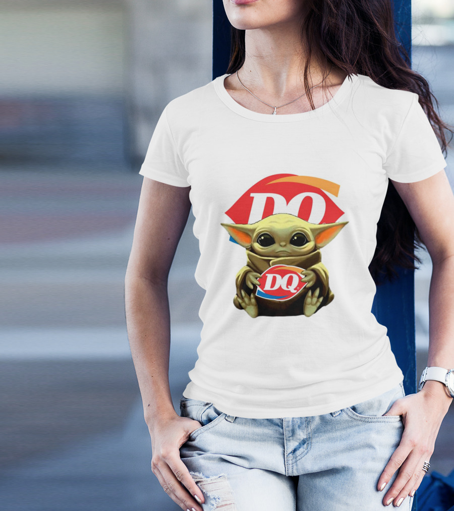 Baby Yoda With DQ Logo Hug T-Shirt