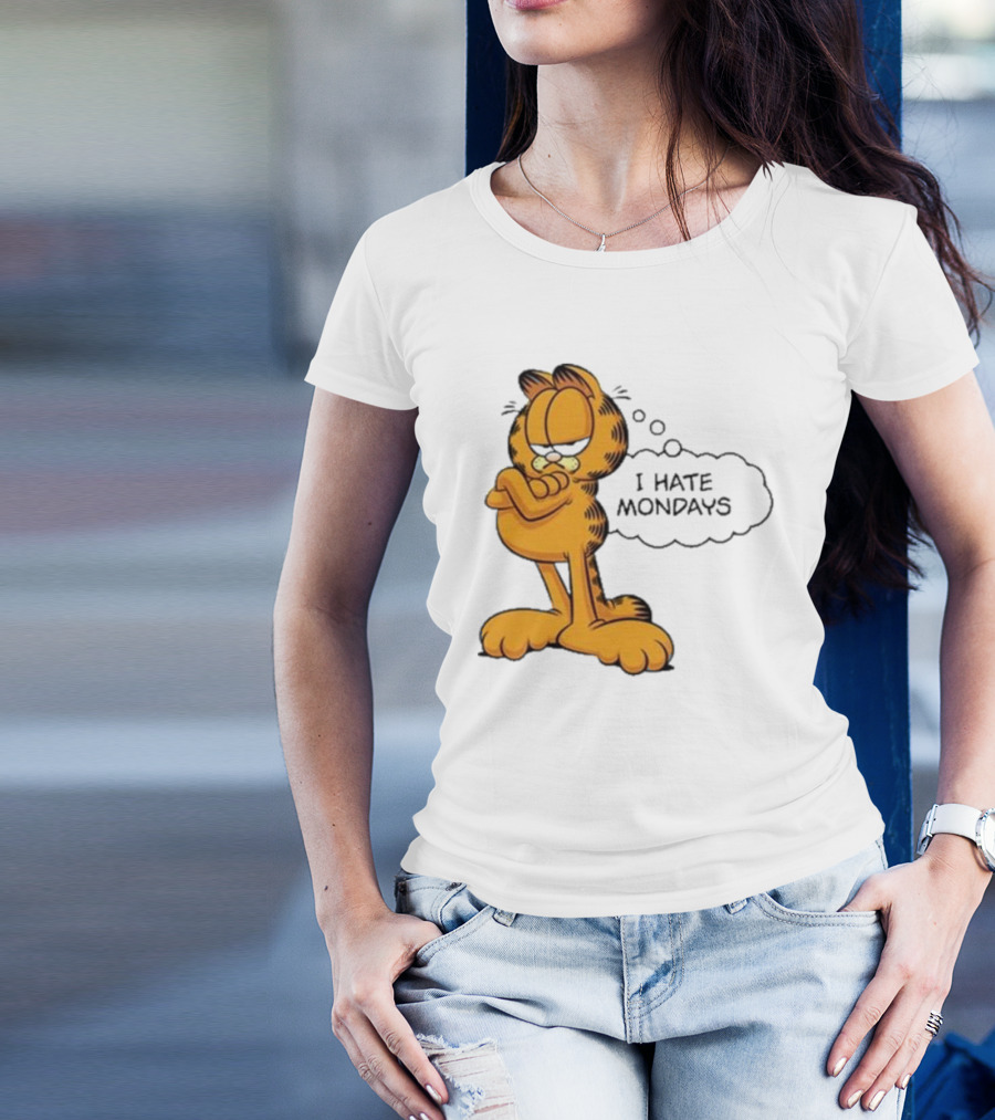 Garfield Comic Character Stating I Hate Mondays With Crossed Arms T-Shirt