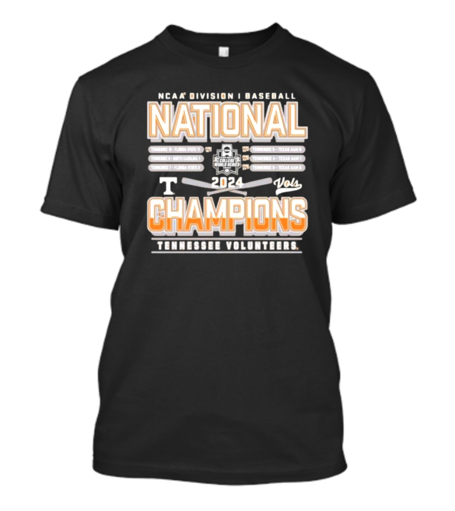NCAA Division I Baseball National Champions 2024 Tennessee Volunteers College World Series Schedule T-Shirt
