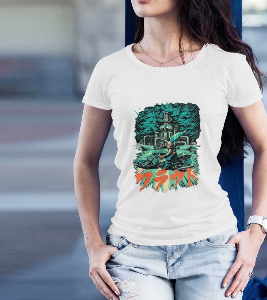 Cloud Motorcycle Slide PixelEyeBat Midgar Scene T-Shirt