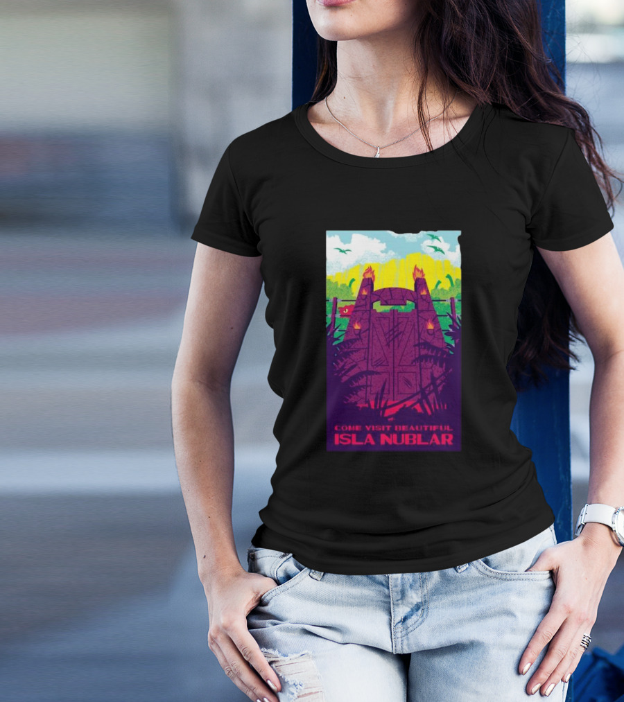 Come Visit Beautiful Isla Nublar Jurassic Park Gate Scene Vibrant T-Shirt
