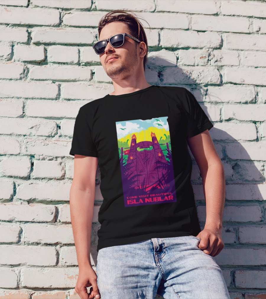 Come Visit Beautiful Isla Nublar Jurassic Park Gate Scene Vibrant T-Shirt