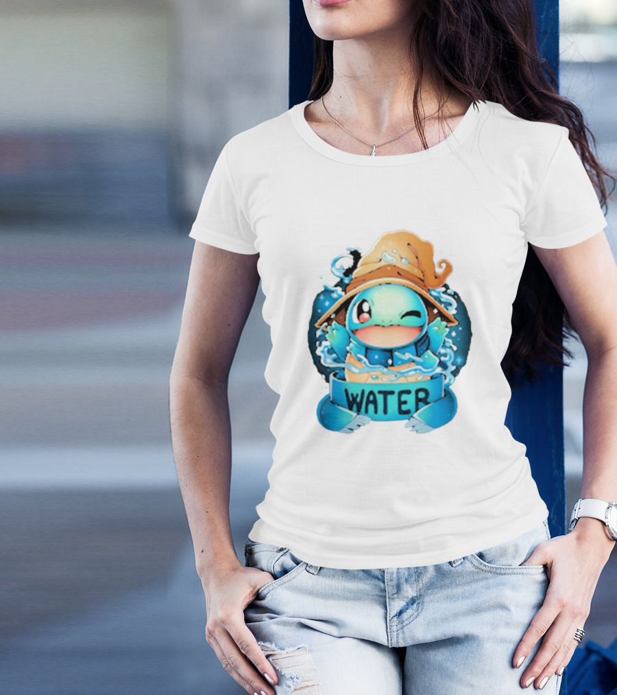 Squirtle Wizard Water Winking Blue Hat T-Shirt