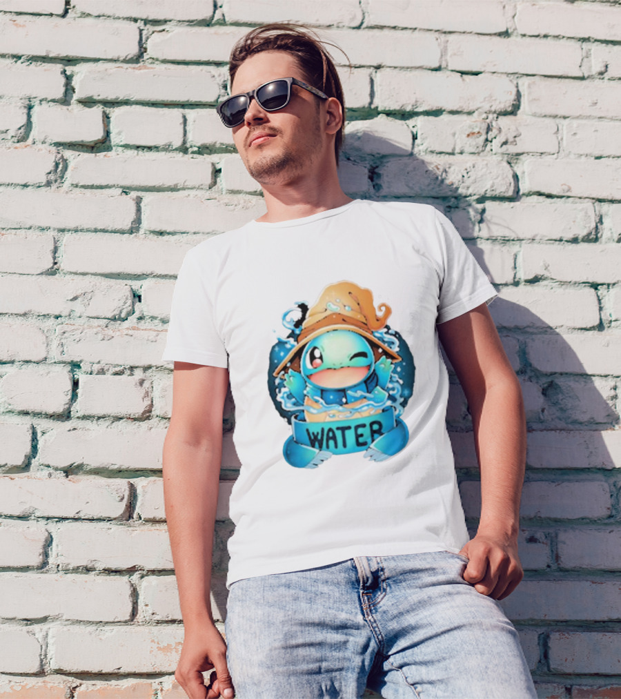 Squirtle Wizard Water Winking Blue Hat T-Shirt