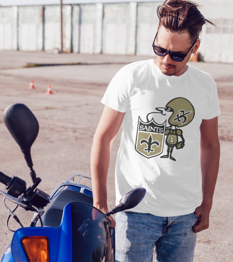 New Orleans Saints 1967 Alt Logo Fleur-de-Lis Football Player T-Shirt