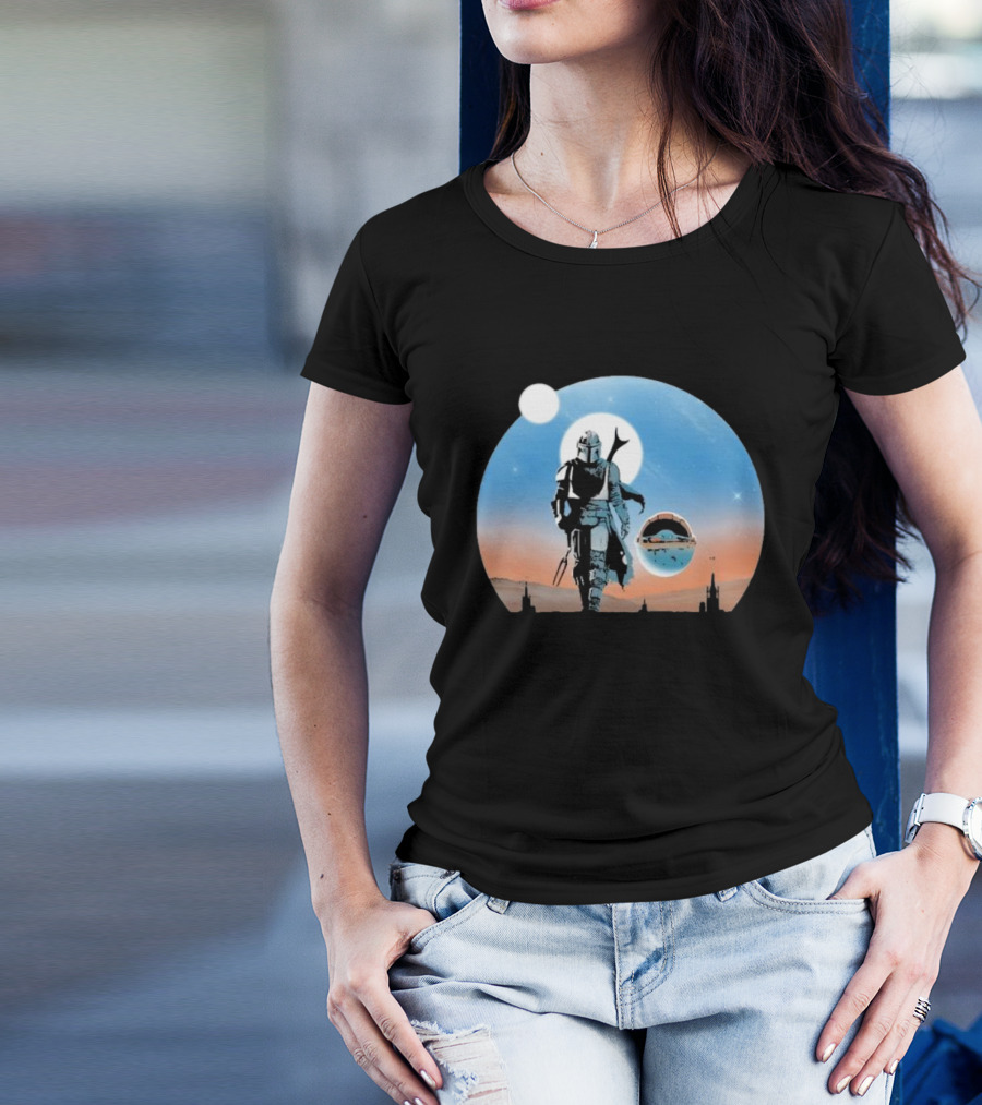 Protect The Child Star War Walking Mandalorian Sunset Adventure T-Shirt