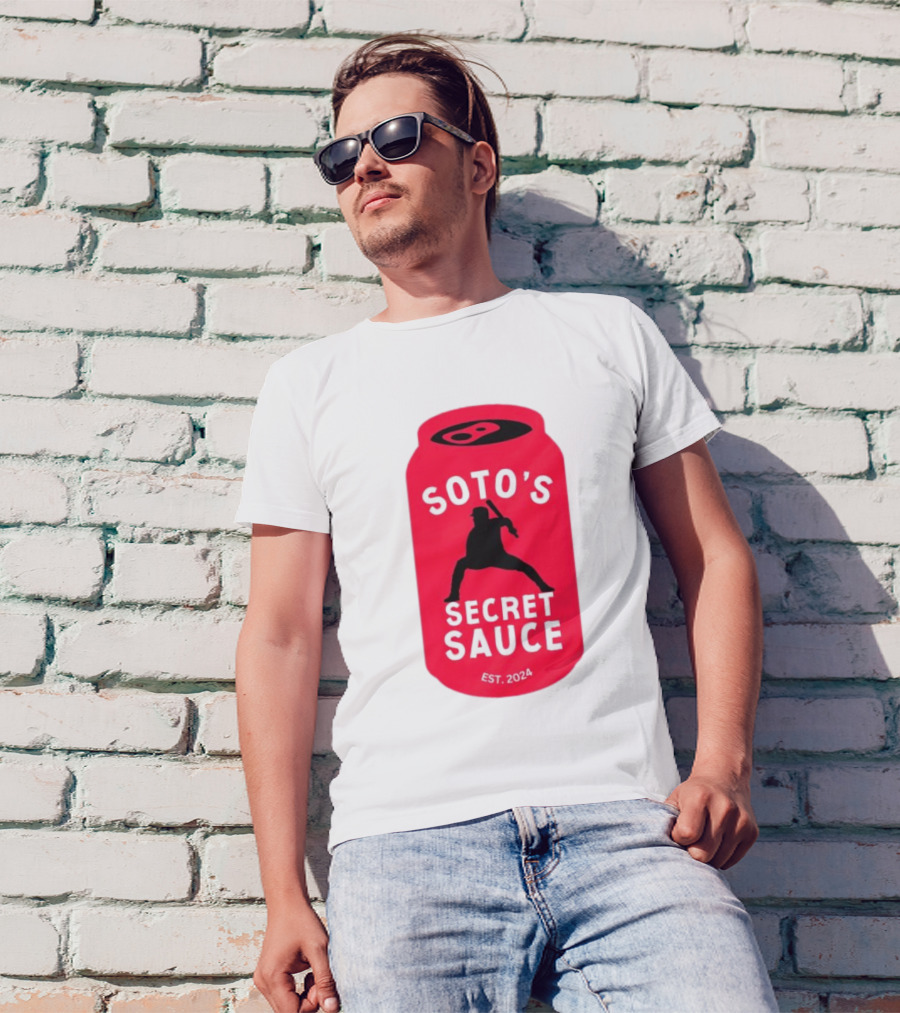 Soto's Secret Sauce Est 2024 Baseball Batter Icon On Red Can T-Shirt