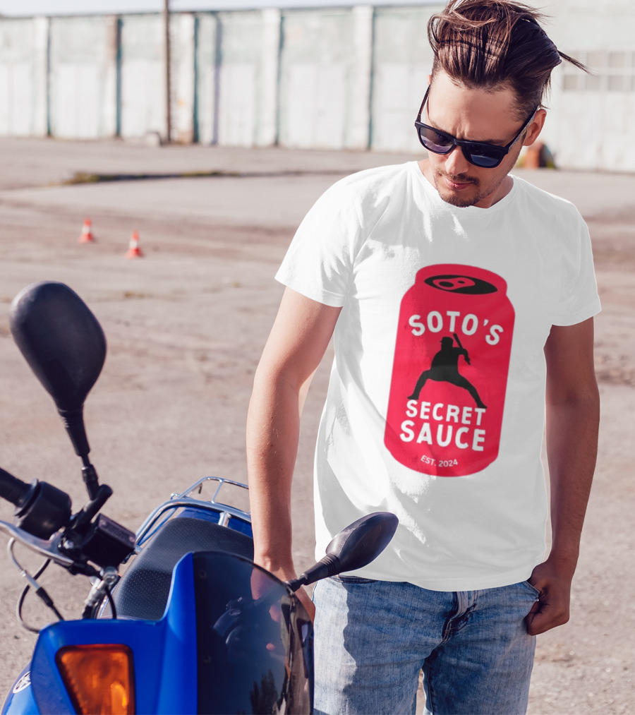 Soto's Secret Sauce Est 2024 Baseball Batter Icon On Red Can T-Shirt