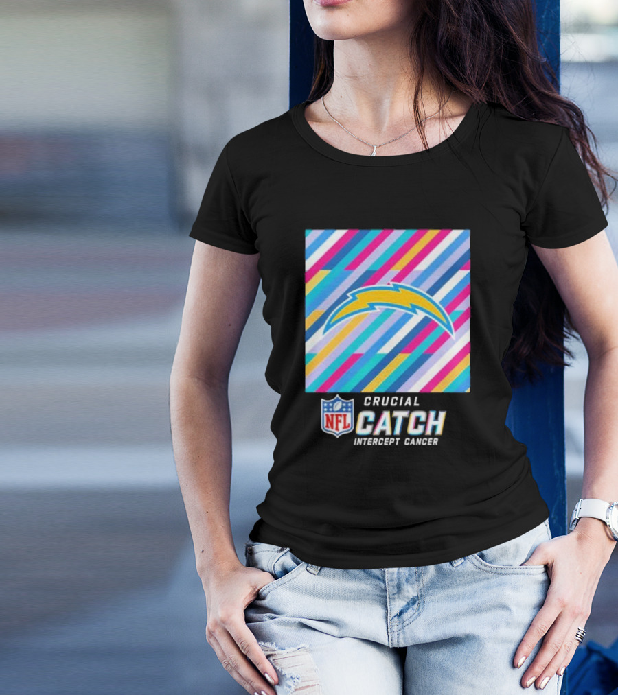Los Angeles Chargers NFL 2024 Crucial Catch Intercept Cancer Multicolor T-Shirt