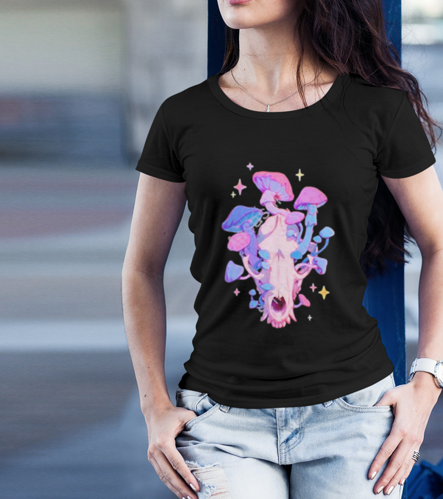 Simkaye Storenvy Magic Raccoon Skull Psychedelic Mushrooms Stars T-Shirt