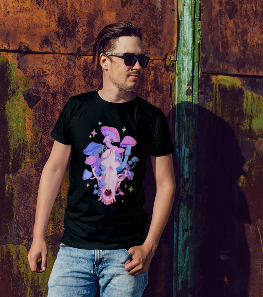Simkaye Storenvy Magic Raccoon Skull Psychedelic Mushrooms Stars T-Shirt