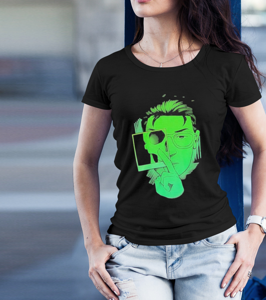 Skull Polaroid Green Neon Portrait Framerate T-Shirt