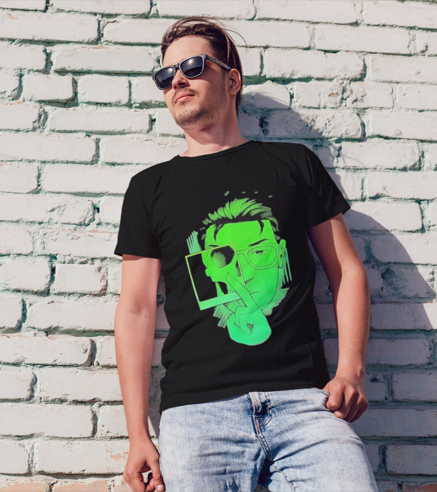 Skull Polaroid Green Neon Portrait Framerate T-Shirt