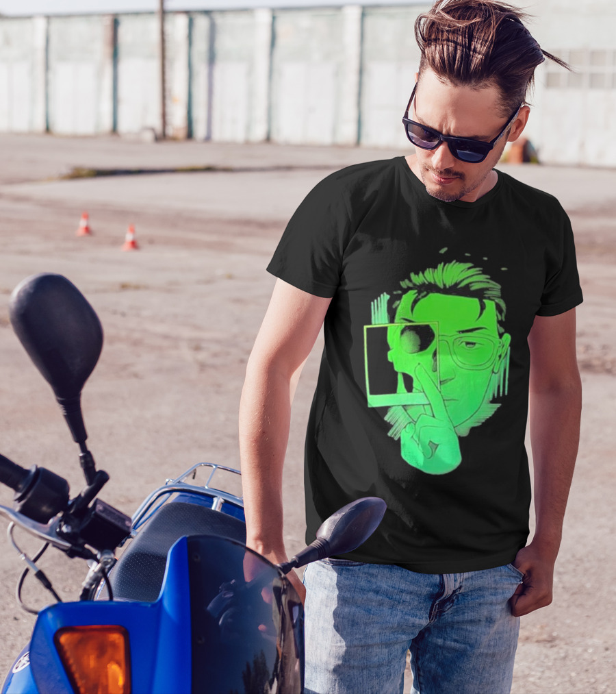 Skull Polaroid Green Neon Portrait Framerate T-Shirt