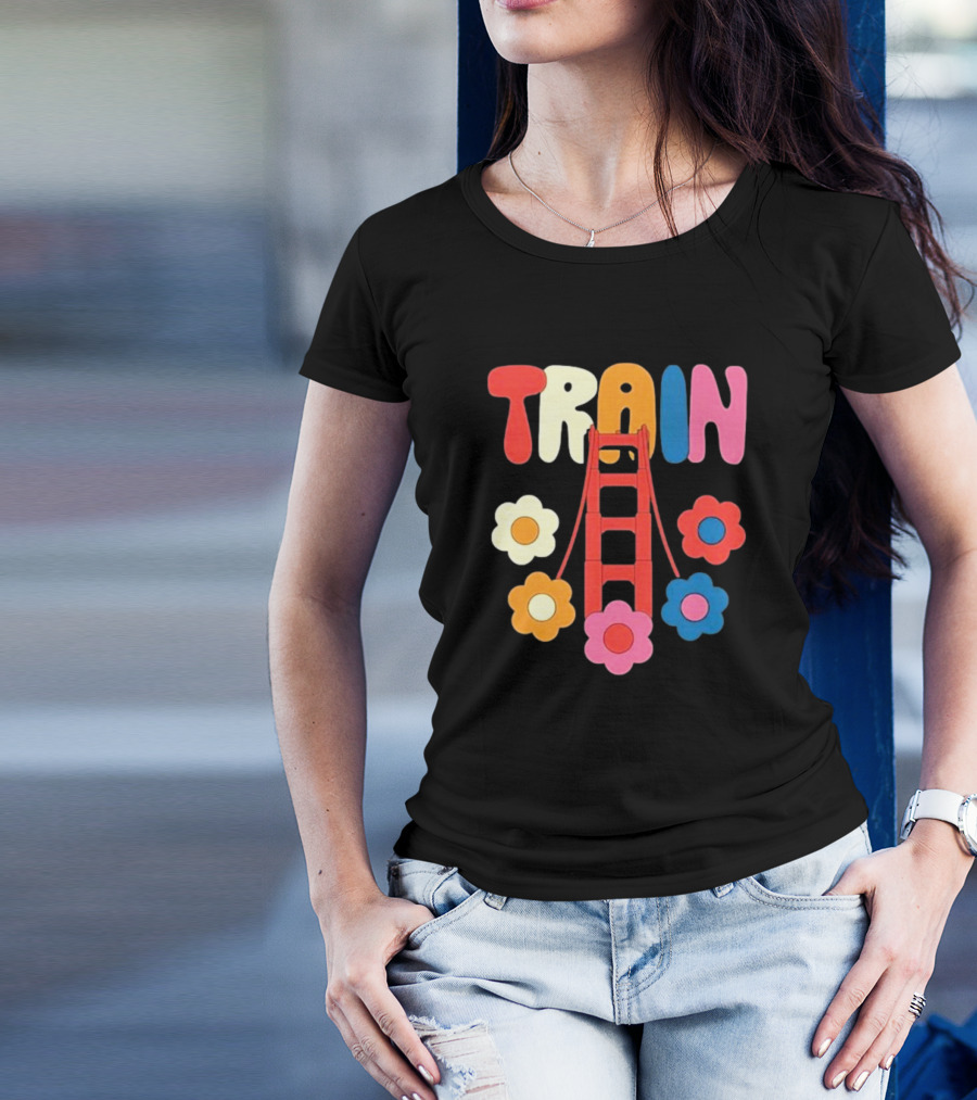 Train Golden Bridge Flowers T-Shirt