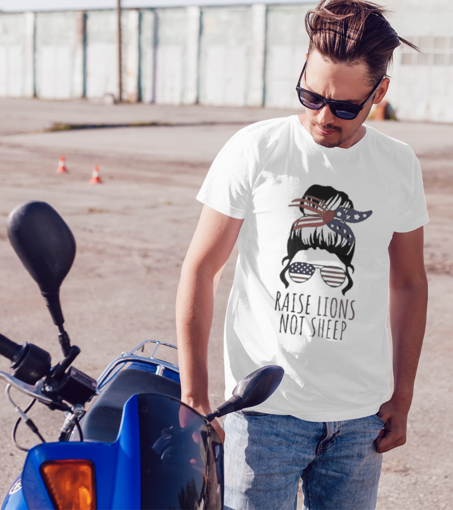 Raise Lions Not Sheep American Flag Sunglasses Messy Bun Stars And Stripes Bandana T-Shirt