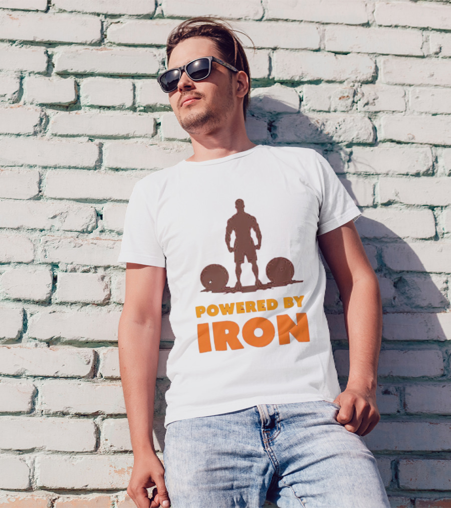 Powered By Iron Muscular Strength And Fitness Motivation T-Shirt