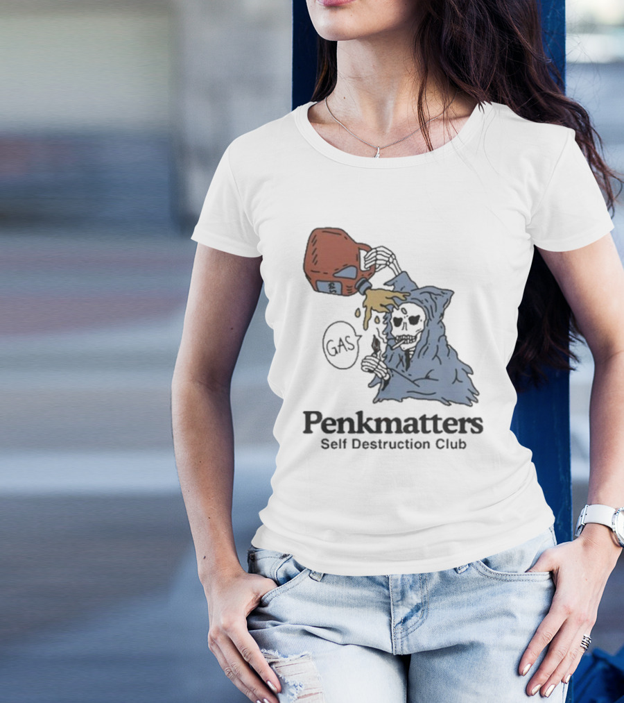 Penkmatters Self Destruction Club Gas Can Pouring On Hooded Figure T-Shirt