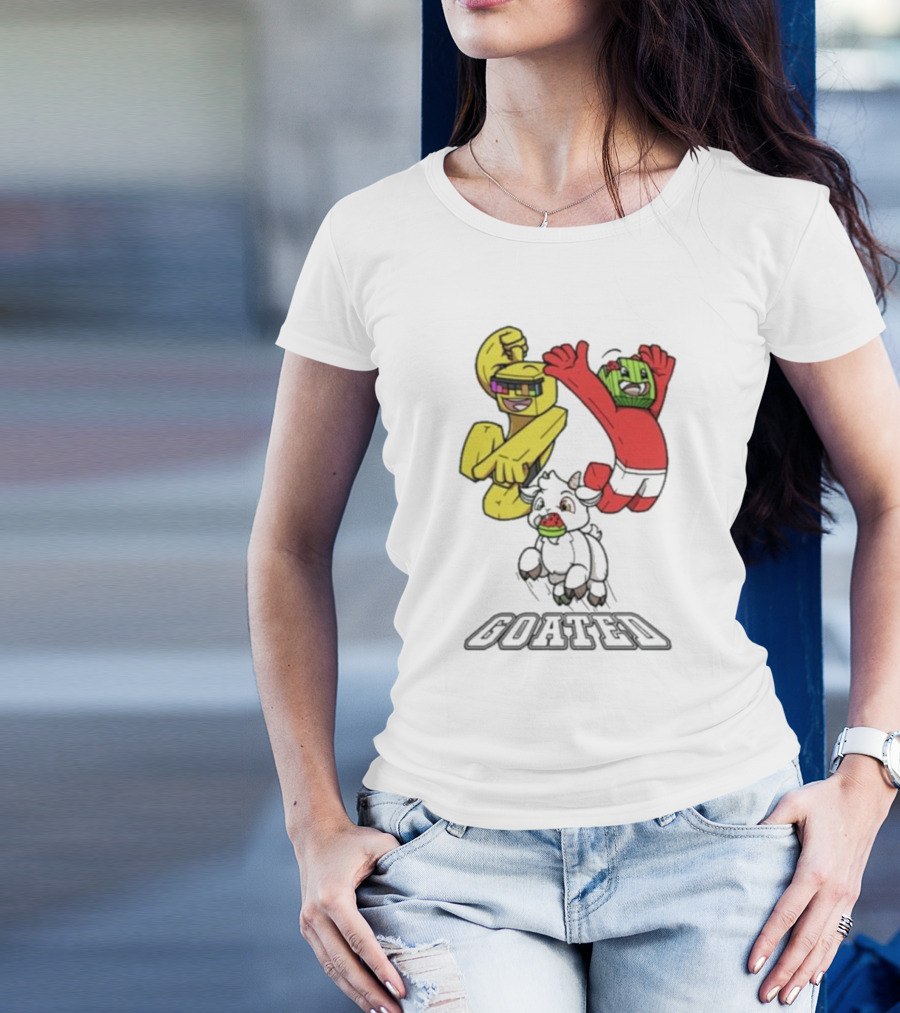 Sunny Melon Goated Characters With Vibrant Yellow And Red Outfits T-Shirt