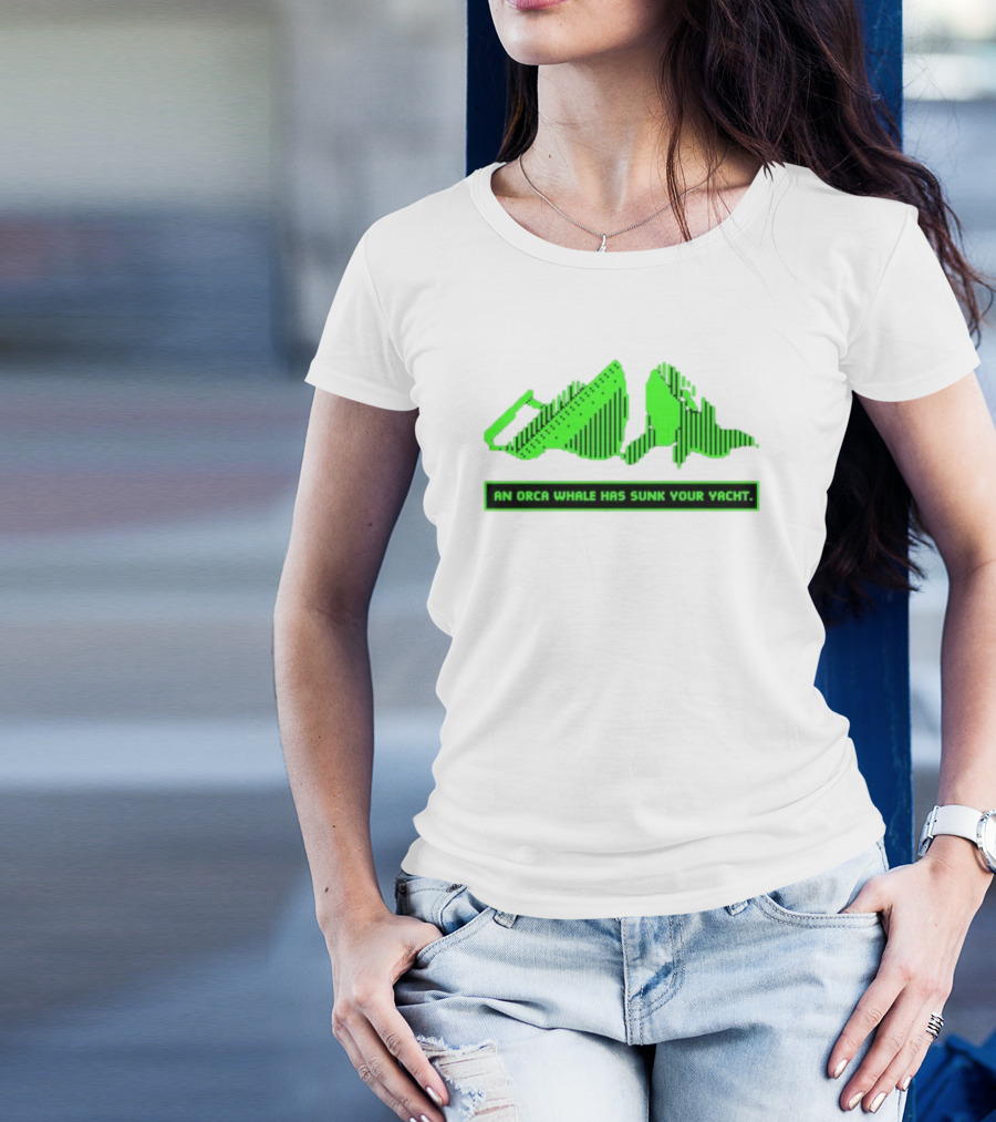 An Orca Whale Has Sunk Your Yacht Green Retro Pixel Art Aaron’s Art Room T-Shirt