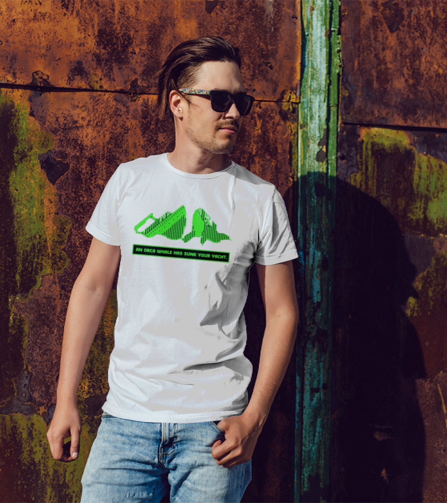 An Orca Whale Has Sunk Your Yacht Green Retro Pixel Art Aaron’s Art Room T-Shirt