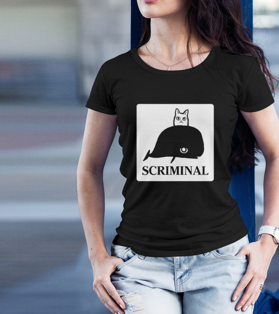 SCRIMINAL N O Marsh Scrimshaw Cat Whale T-Shirt