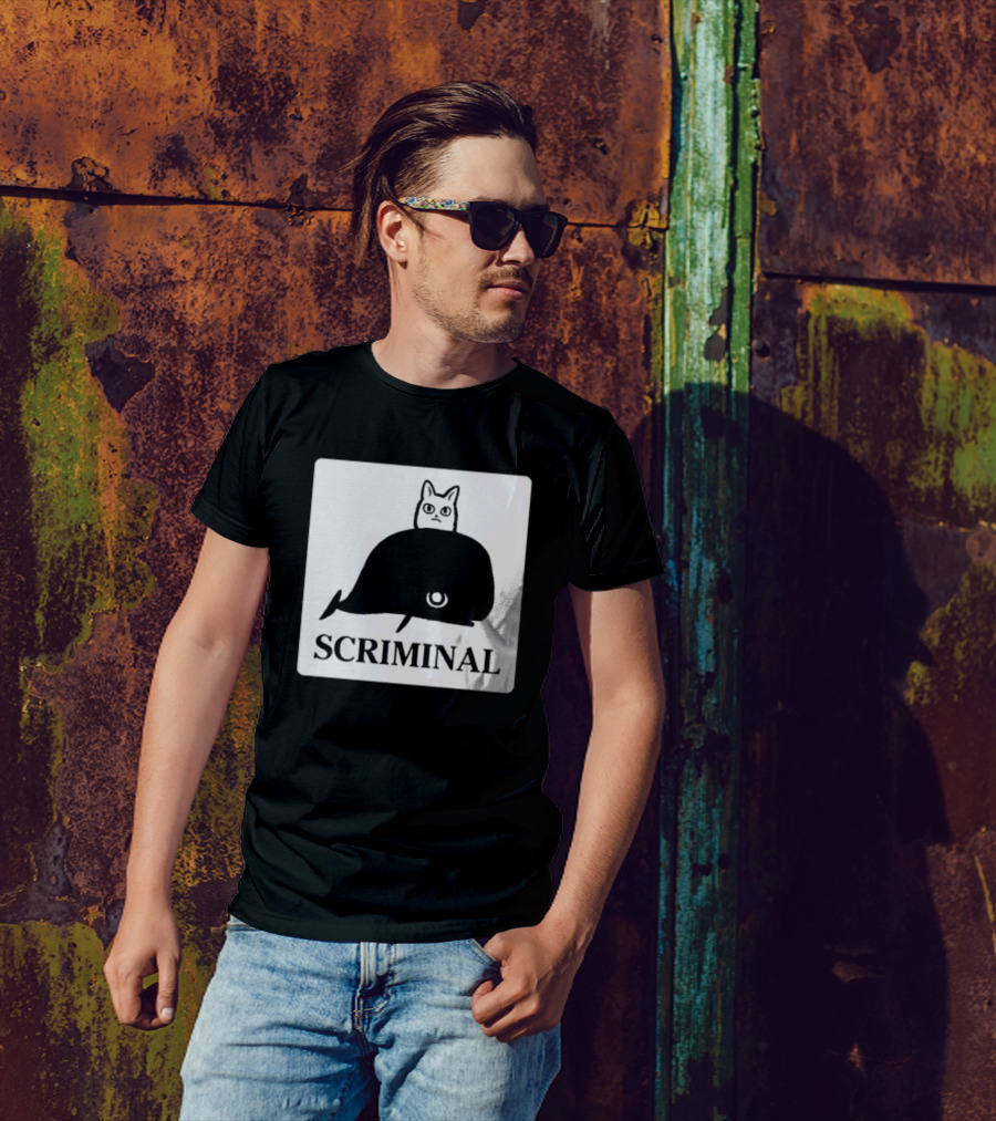 SCRIMINAL N O Marsh Scrimshaw Cat Whale T-Shirt