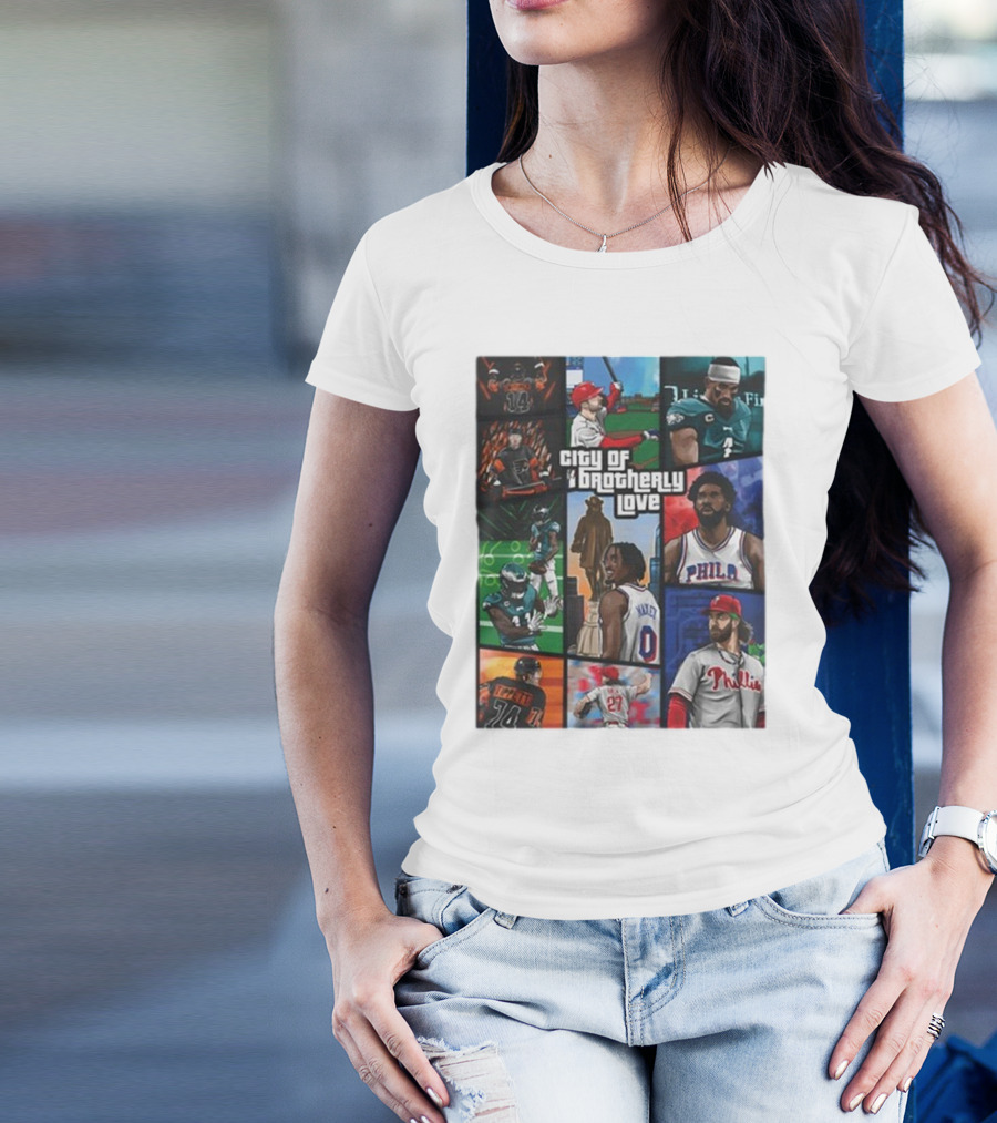 Saramart Gta X Philly Eagles Sixers Phillies City Of Brotherly Love T-Shirt