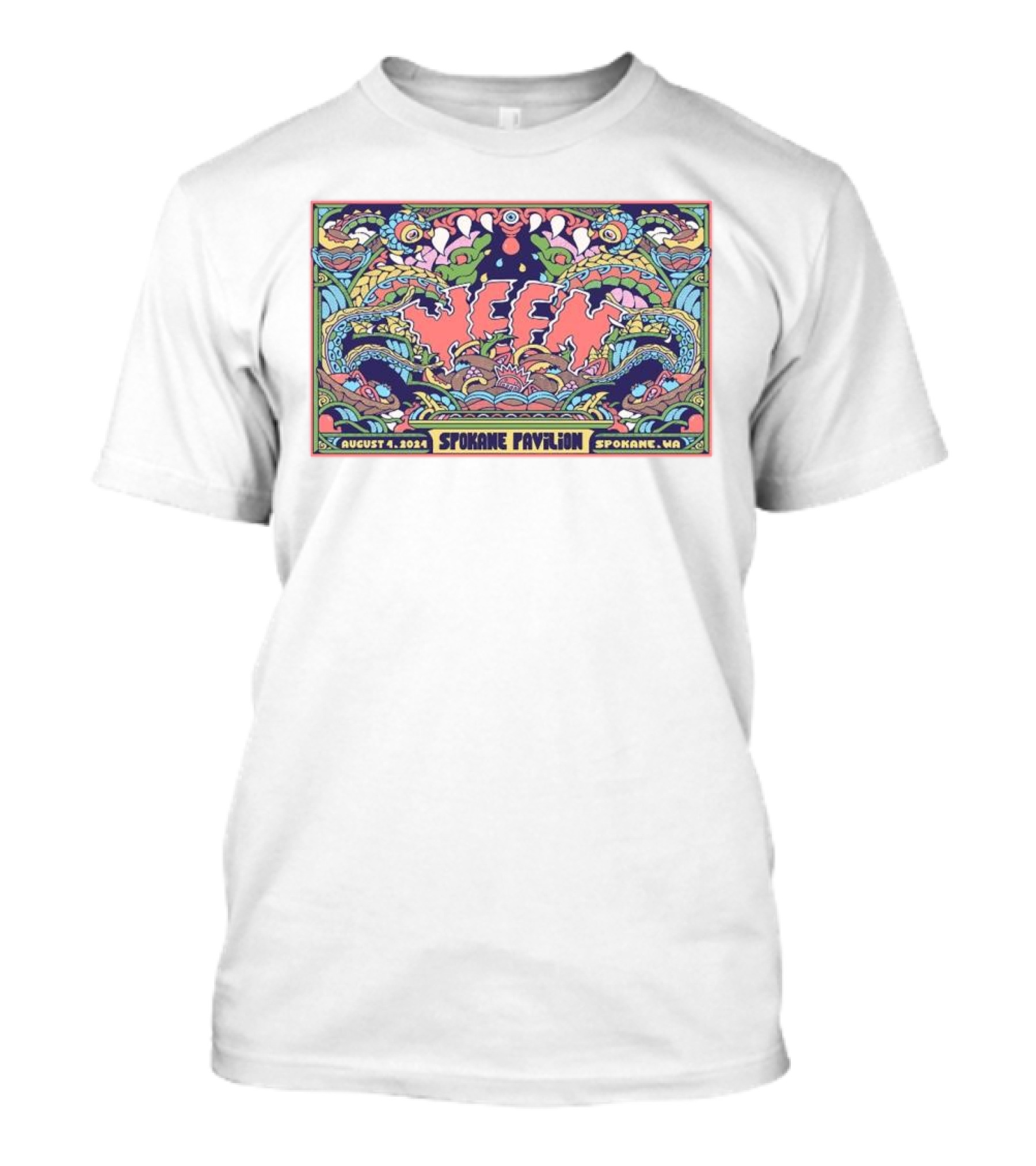 Ween August 4 2024 Spokane Pavilion Psychedelic Poster Design Spokane WA T-Shirt