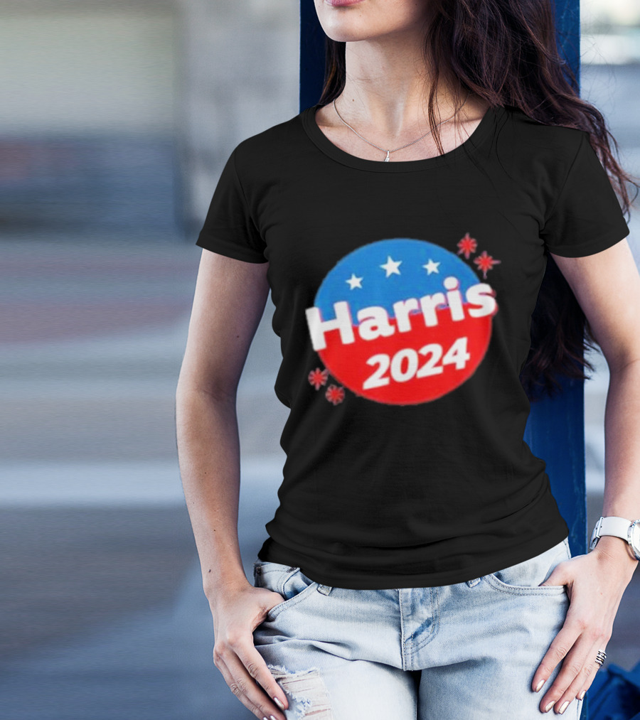 Harris 2024 US Election Campaign Stars Red And Blue Circle T-Shirt