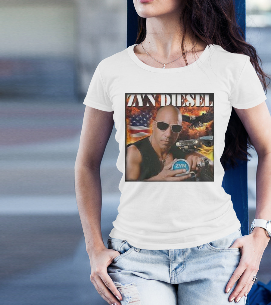 Zyn Diesel American Bald Eagle And Muscle Car Background T-Shirt
