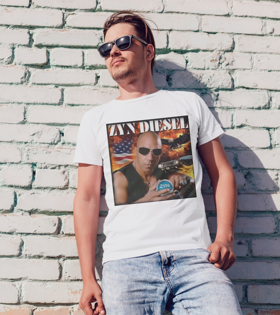 Zyn Diesel American Bald Eagle And Muscle Car Background T-Shirt