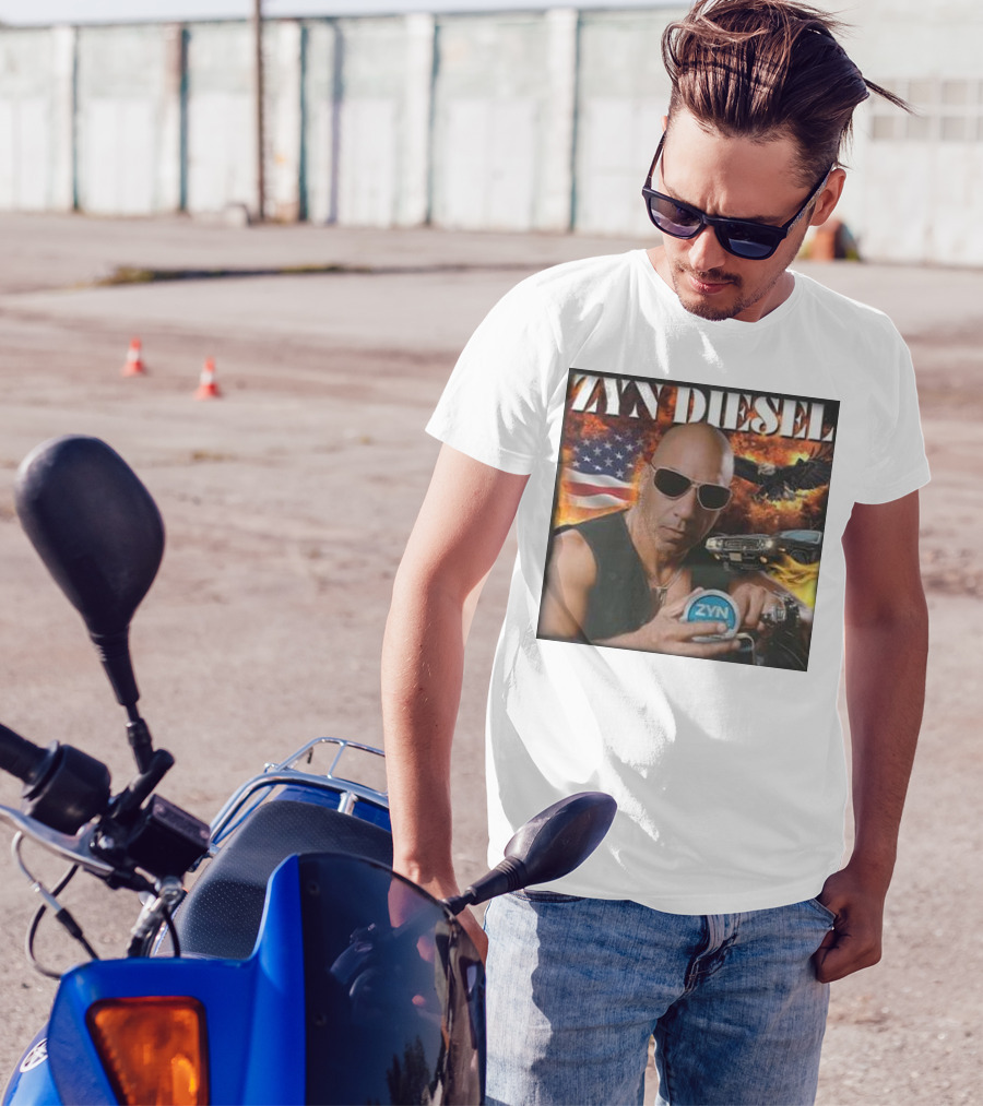 Zyn Diesel American Bald Eagle And Muscle Car Background T-Shirt